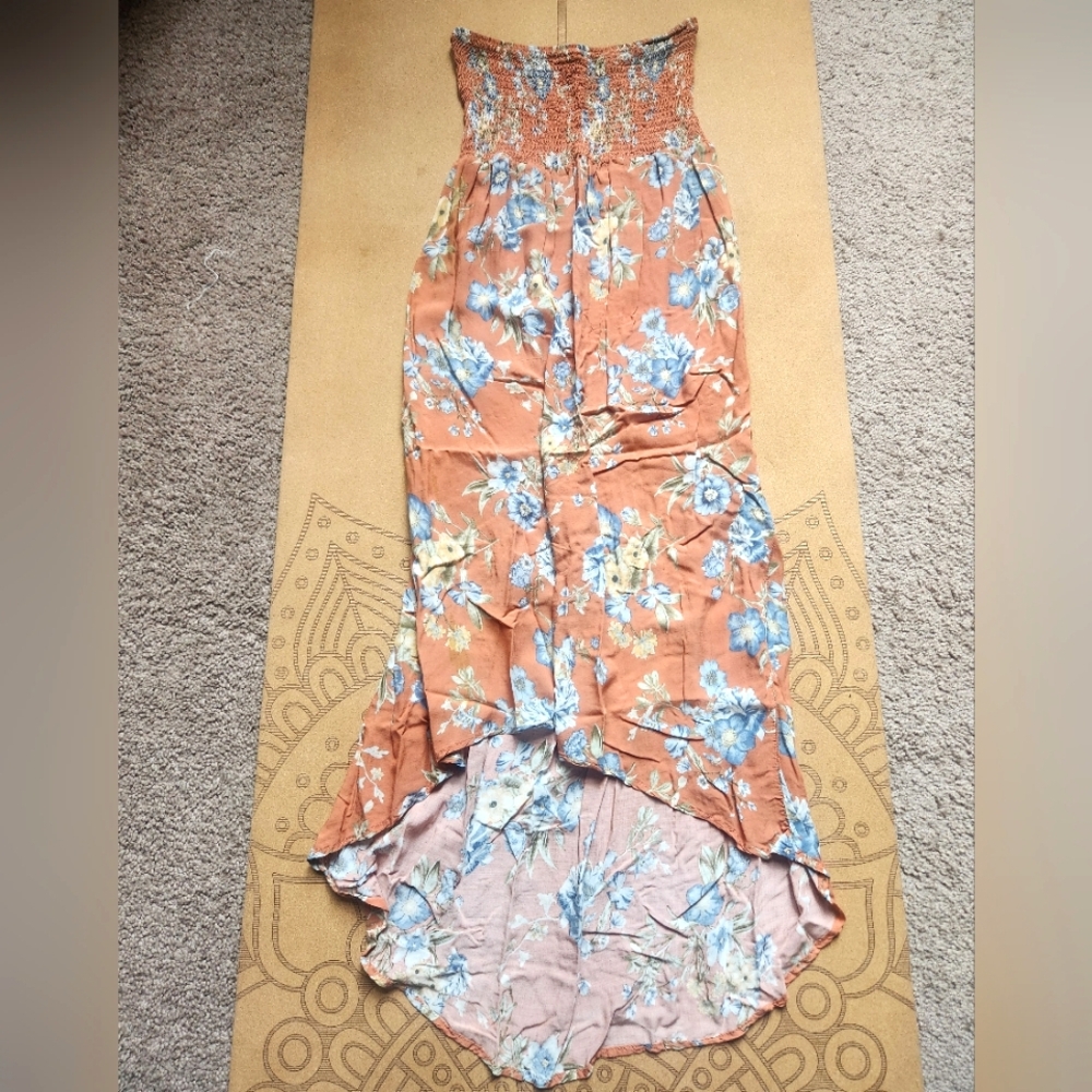 Strapless Floral Dress High-Low Hem Size S